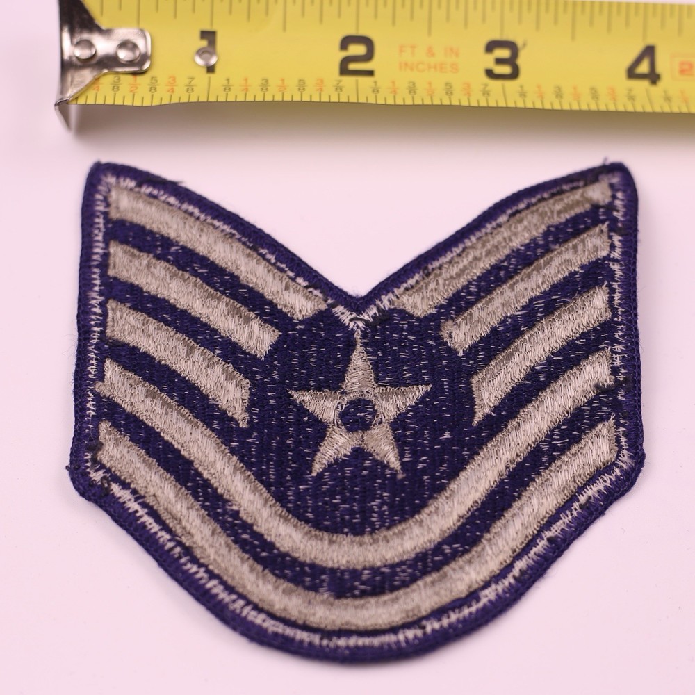 U.S. Military USAF Technical Sergeant Rank Insignia Patch E6 Blue Grey 4” Merrow