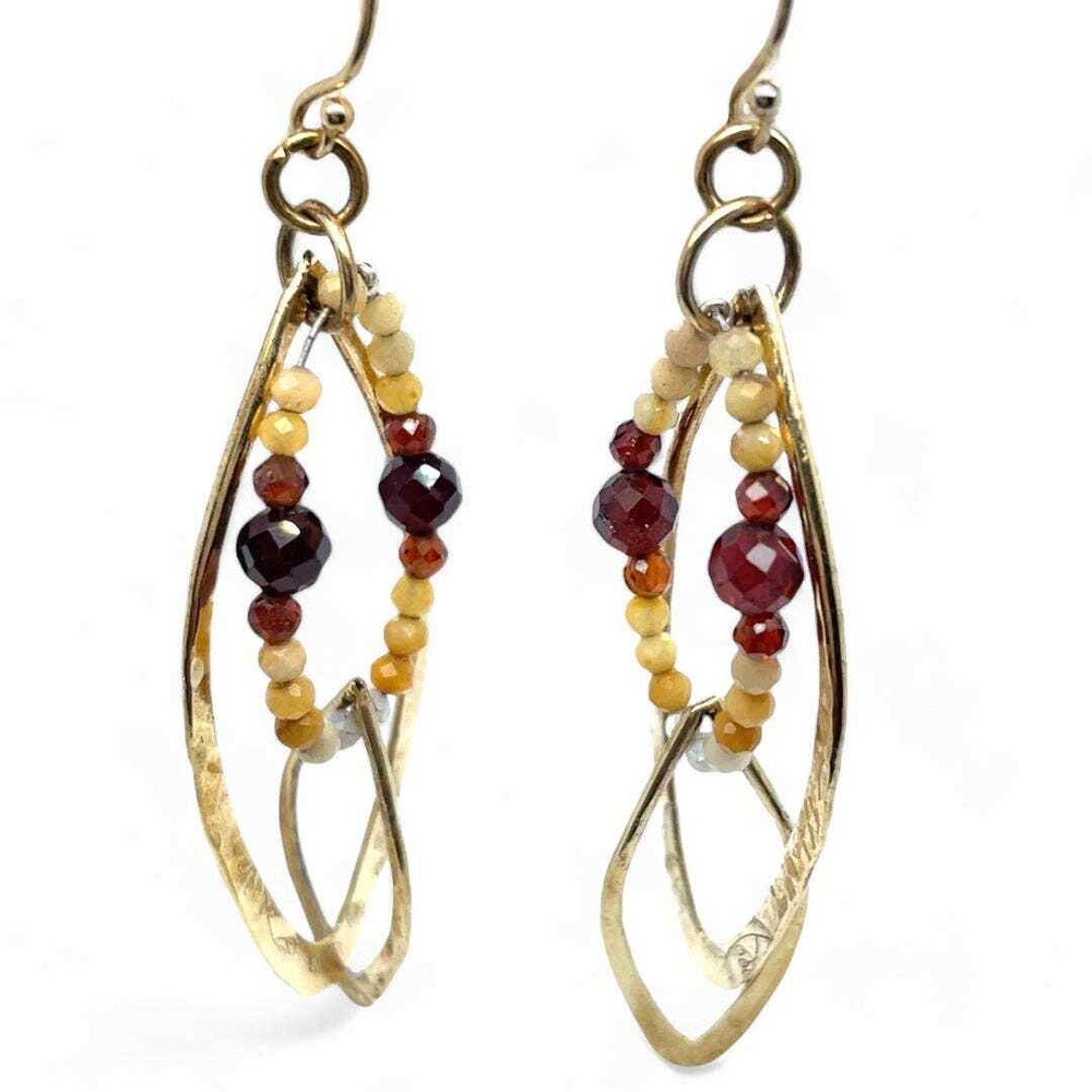 Flames Earrings-Hessonite, Garnet, and Jade