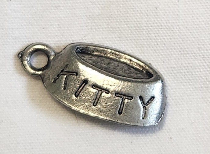 1 Kitty Bowl Pewter Charm .75"