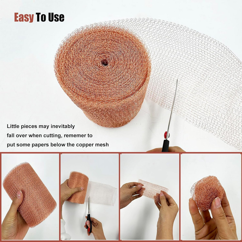 Copper Mesh Rodent Control Roll 5"x33ft Rustproof Wire Wool Mice Rat Stopper