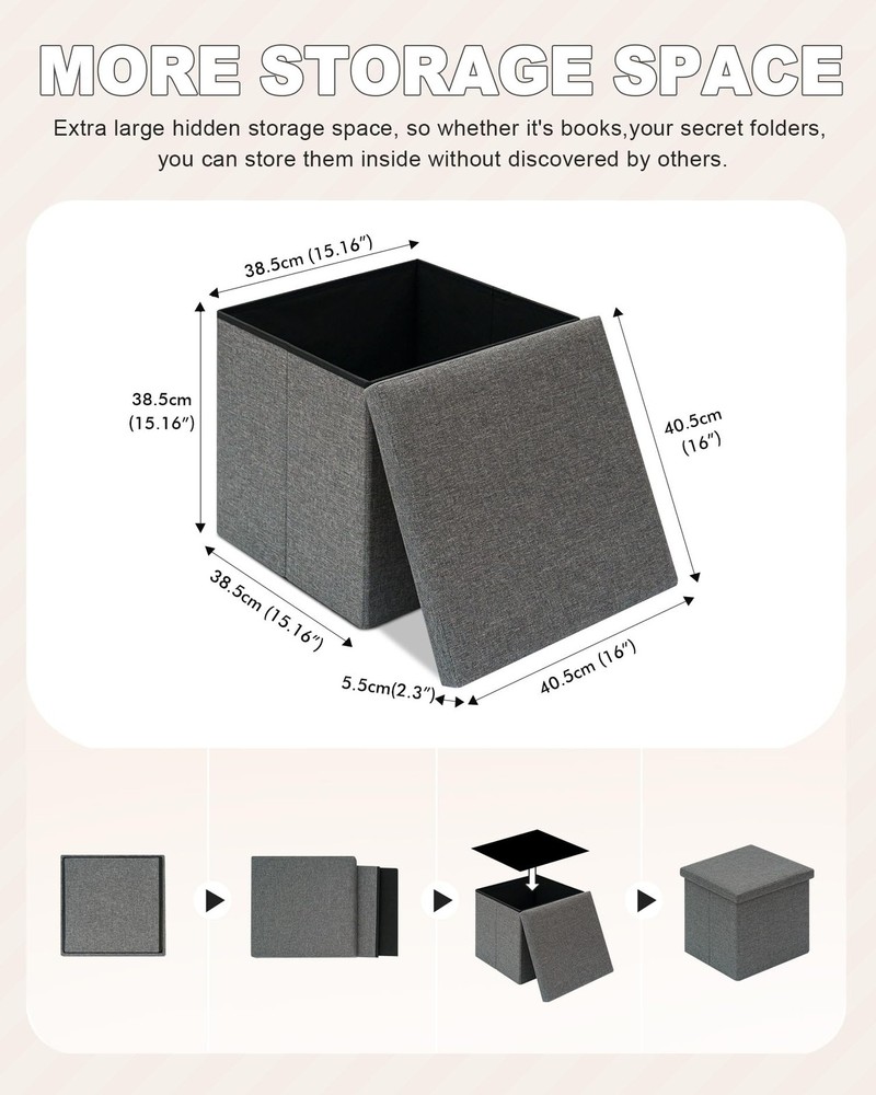 Storage Ottoman with Tray, Small Ottomans Cube Folding Coffee Table Foot Stoo...