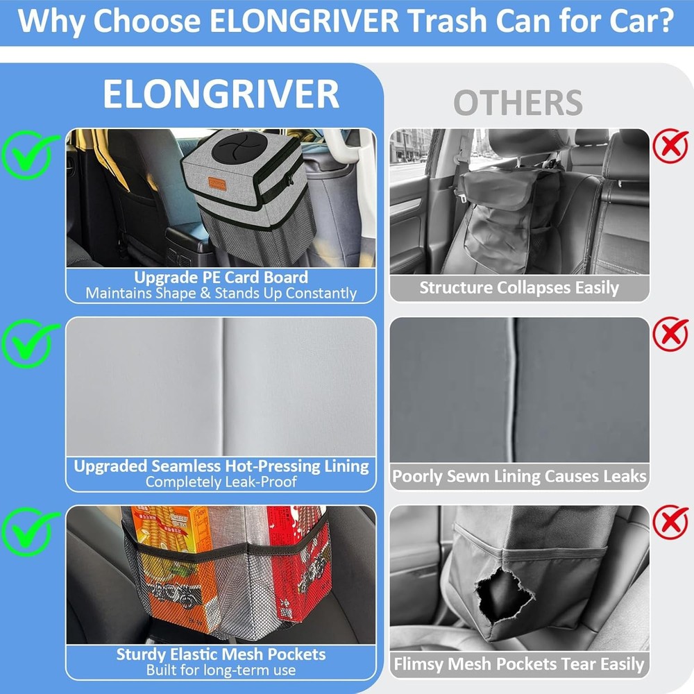 Hanging Car Trash Can Leakproof Back / Front Seat Garbage Bin Interior Accessory