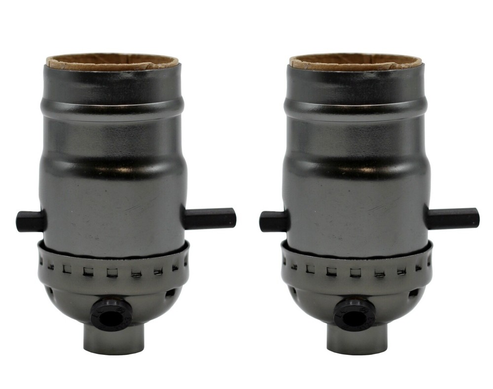 Metallic Grey Medium Base Sockets with Push Thru On/Off Switch and Side Hole 2PK