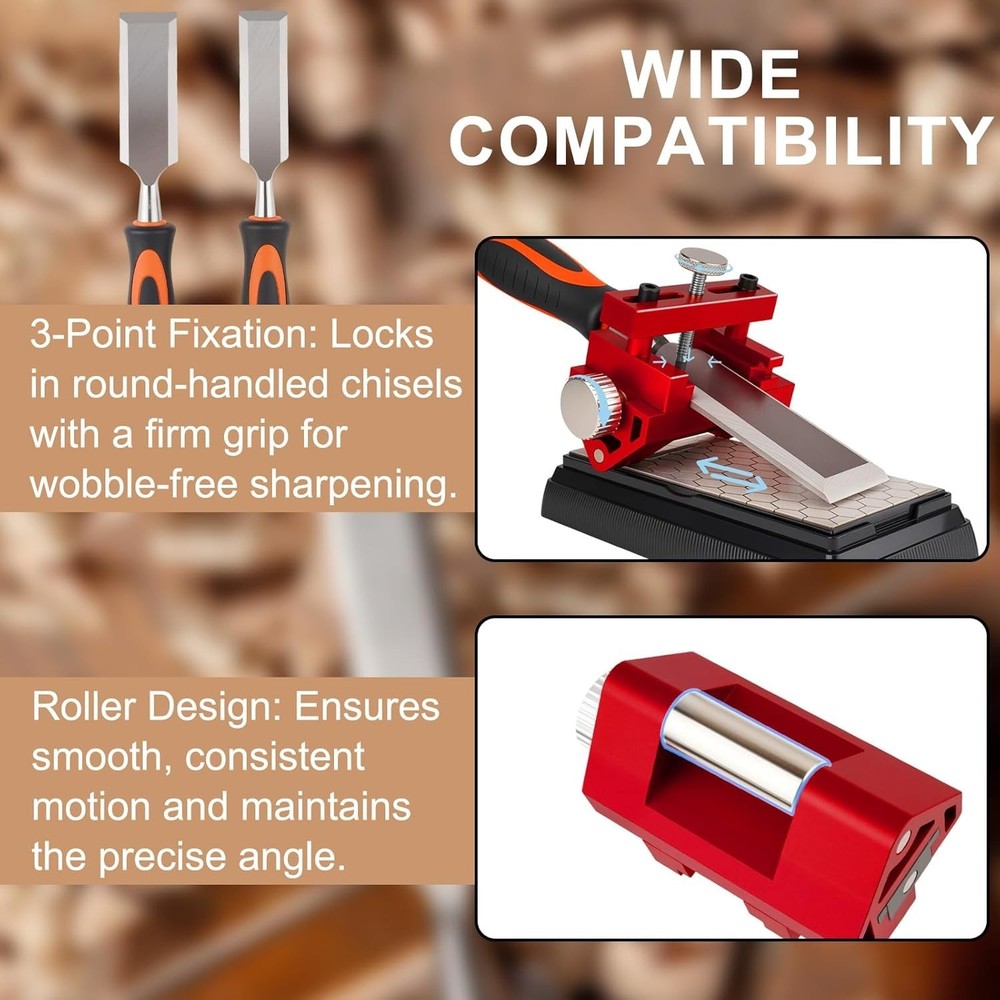 Professional Chisel Sharpening Jig with Angle Guide & Non-Slip Sharpening Base