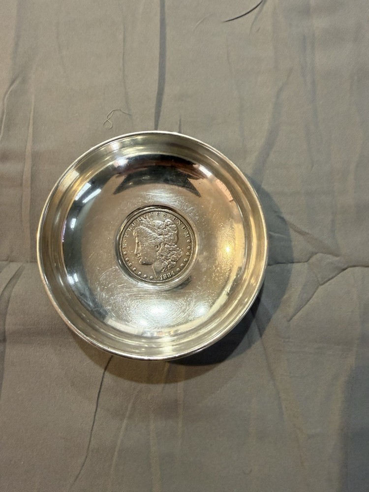 B & M Sterling Silver Plate With Silver Dollar