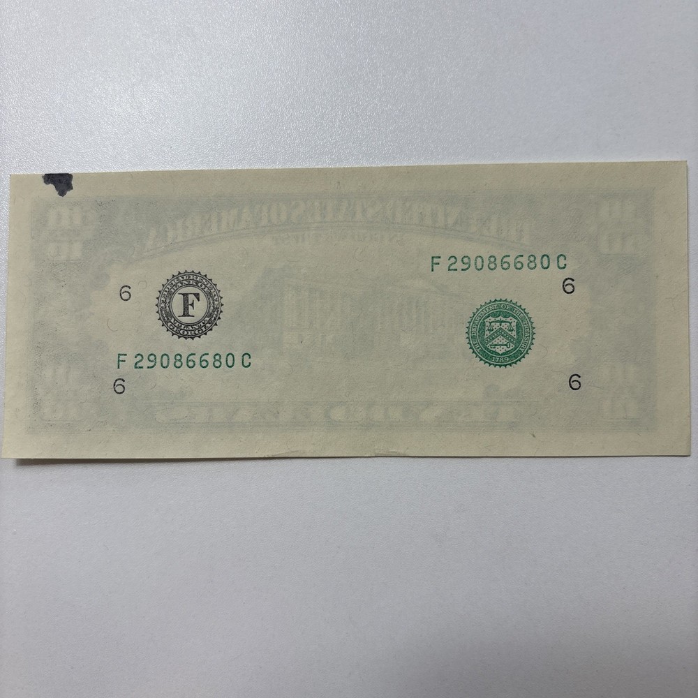 $10 Federal Reserve Note. Missing Print Error