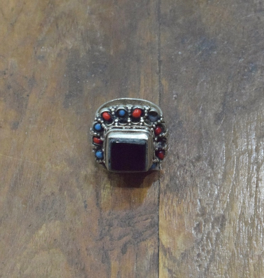 Middle Eastern Silver Kuchi Black Onyx Ring Size 7