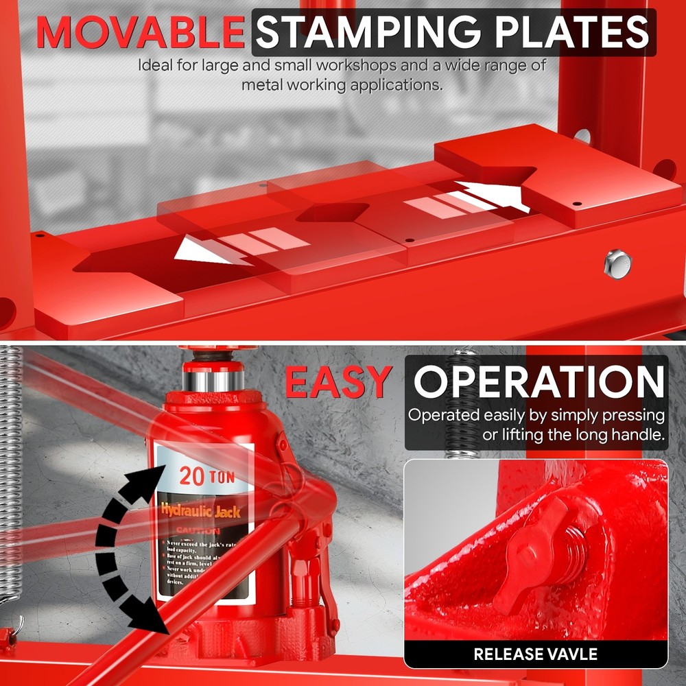 20 Ton Hydraulic Shop Press H-Frame Bearing Press Adjustable Benchtop Work Table