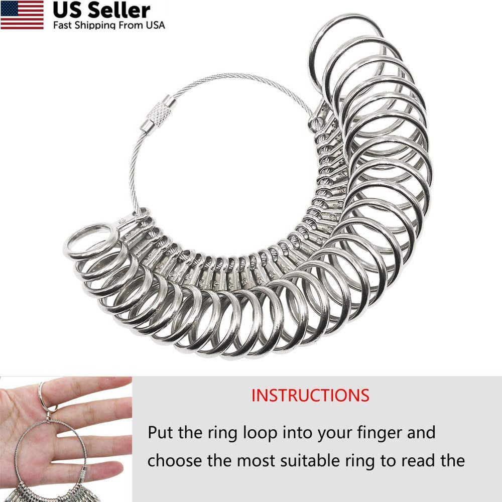 HEYMOUS Ring Sizer Mandrel Measuring Tool Steel Sizing Gauge Sizers Set...
