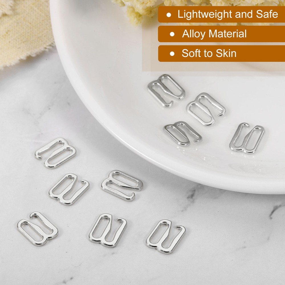 40 Pcs 8mm 9 Shape Bra Strap Hooks, Adjustment Slide Bra Strap Clips, Silver