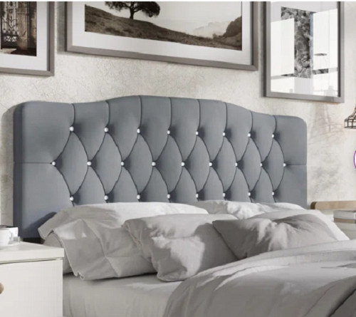 Upholstered King Size Headboard Only Gray Adjustable Hgt Diamond Button Tufted