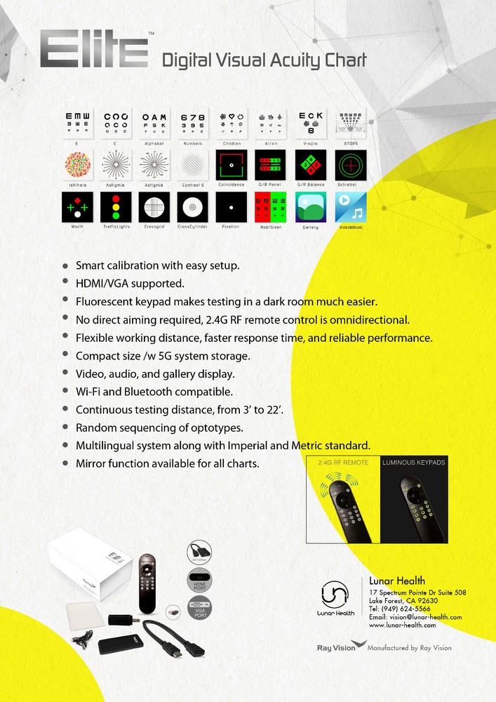 Elite Ophthalmic Digital Visual Acuity System Chart Vision Software /w Remote