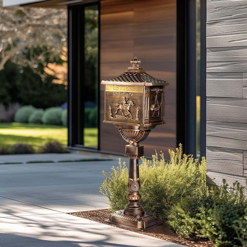 Cast Aluminum Post Mailbox, Locking Residential Mailboxes with Keys, Rust-Proof