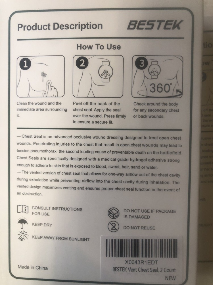 Vented Chest Seal 2 Pack -Bestek