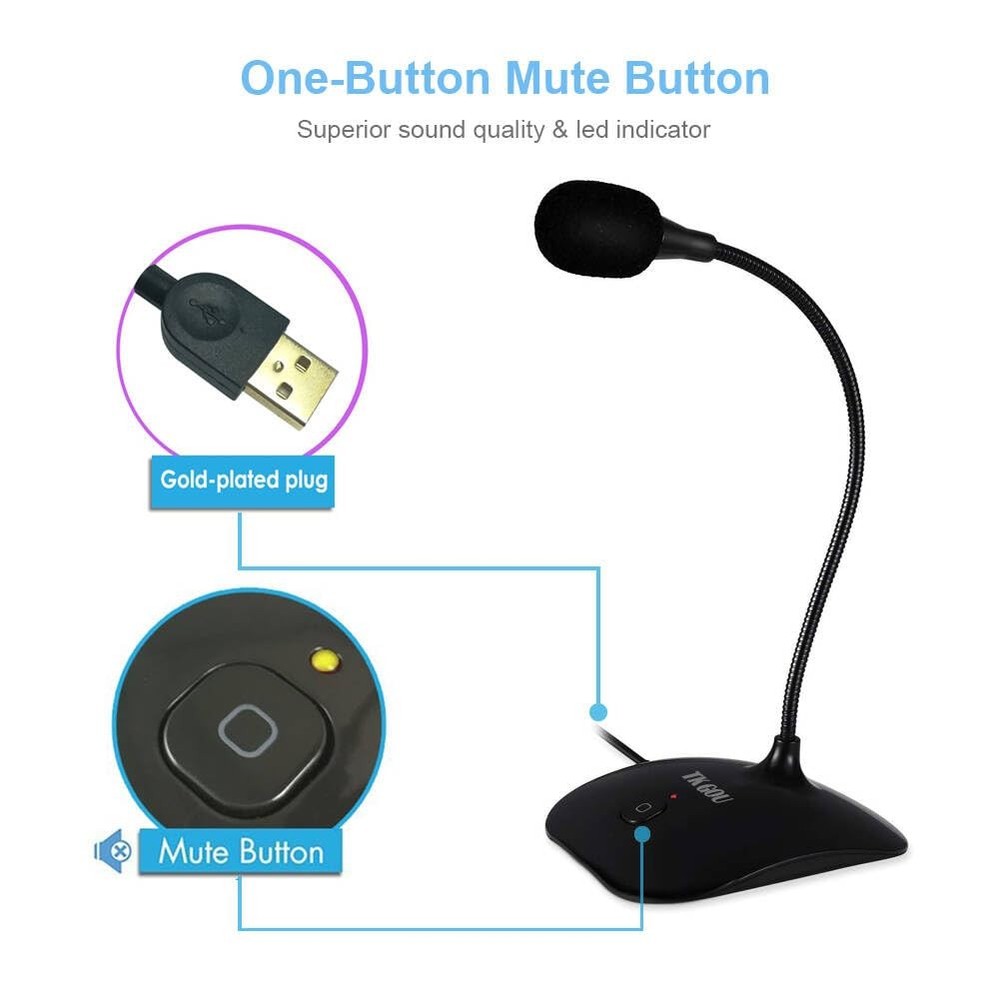USB Microphone, 360 Degree Adjustable Gooseneck Design, Mute Button & LED Ind...