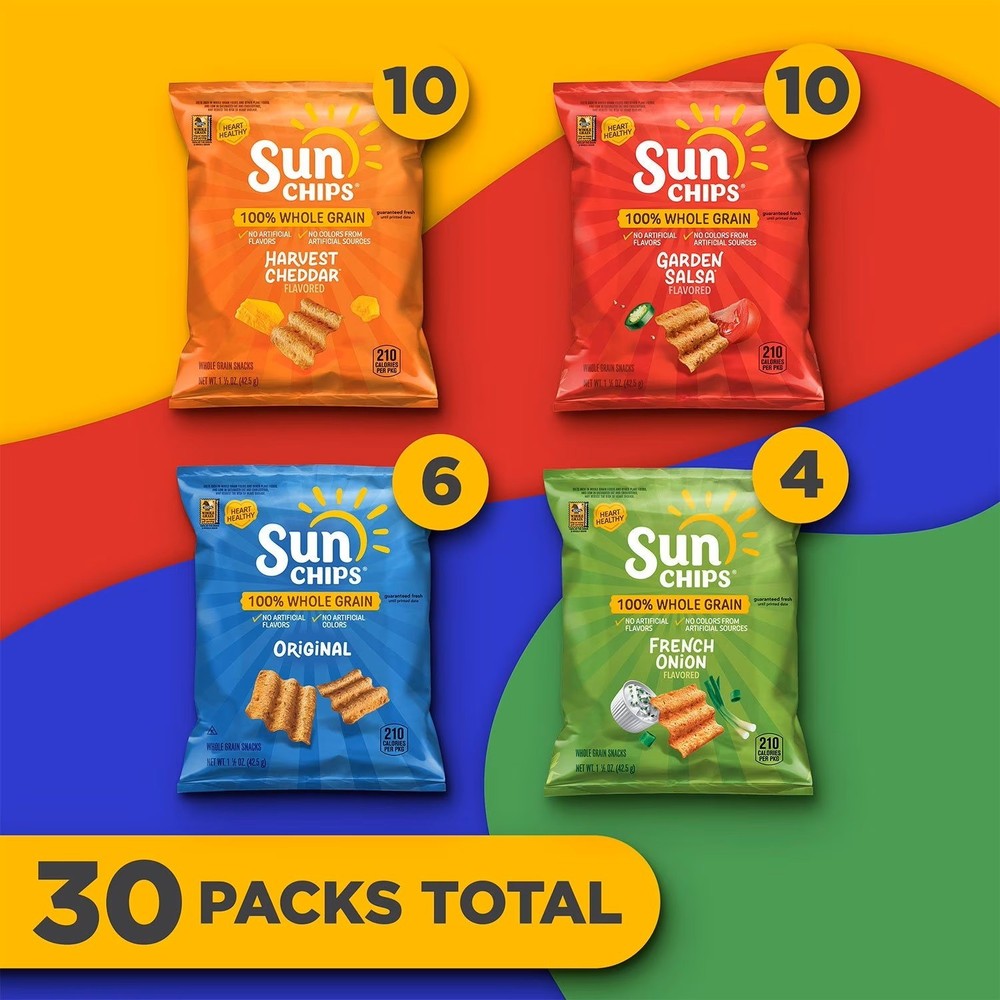 SunChips Whole Grain Variety Pack Chips, 30 pk.