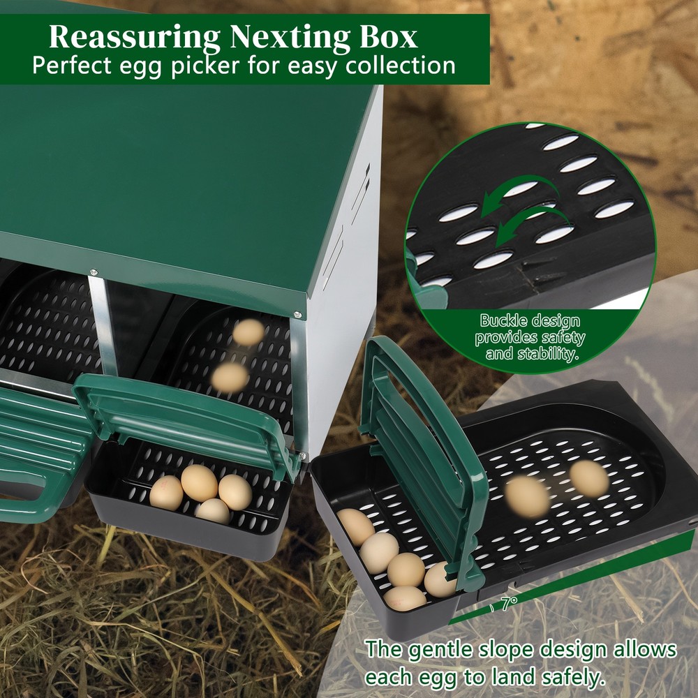 3 Compartment Roll Out Chicken Nesting Box Egg Laying Box for Hens Poultry Green