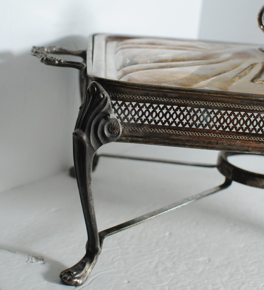 Vintage Silver Plated Footed Rectangular Casserole Serving Tray with Lid 14.25