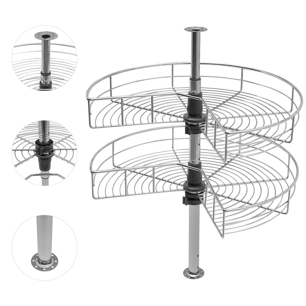 24" Kidney Chrome 2-Shelf Lazy Susan Kitchen Base Cabinet Corner Organizer Rack