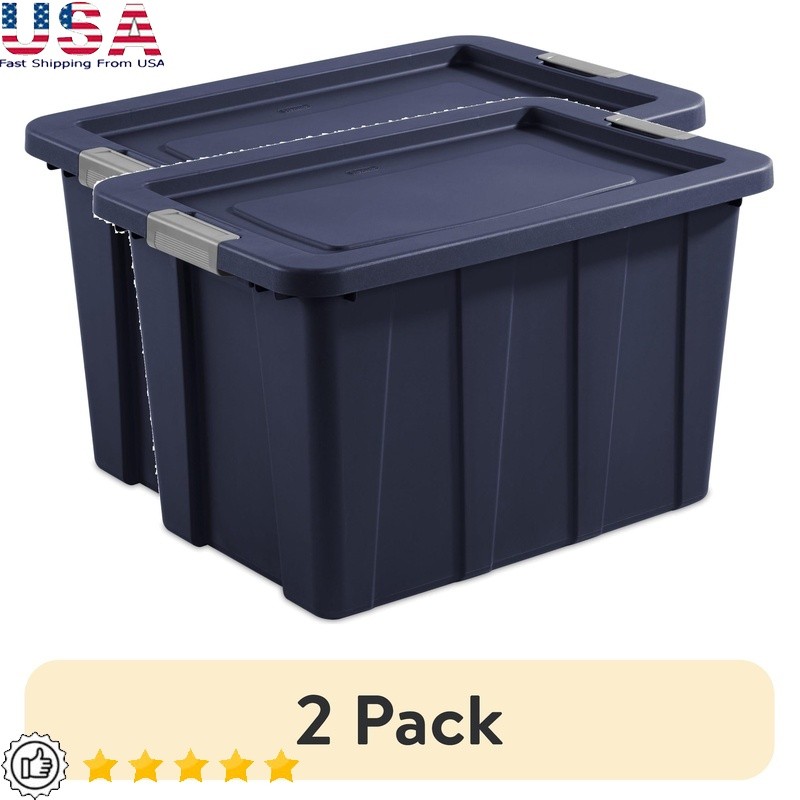 Rugged Plastic Storage Bin W/ Latch Stackable Tote Camping Sporting Equipment US