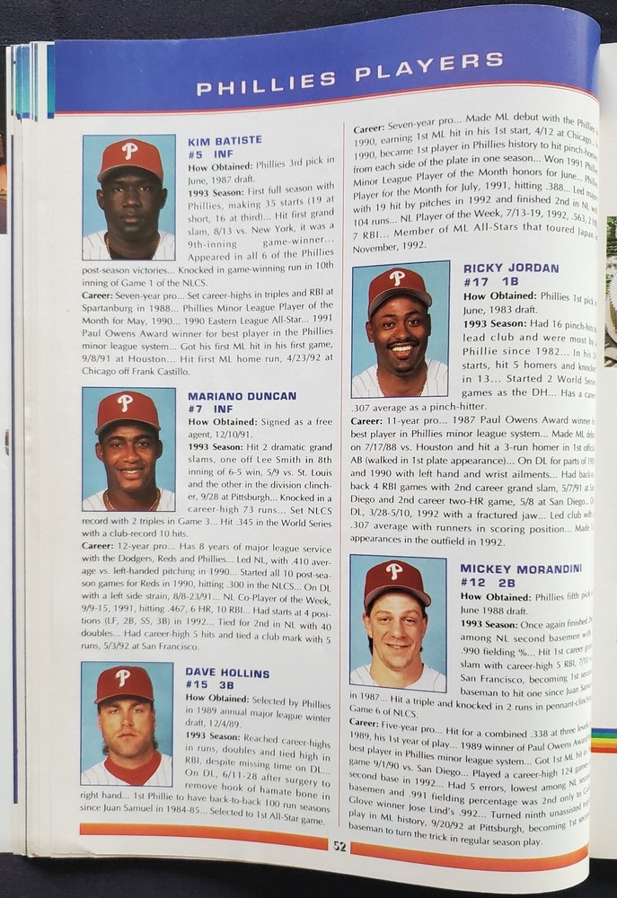 1993 Philadelphia Phillies NLCS Official MLB Program Daulton Schilling Williams