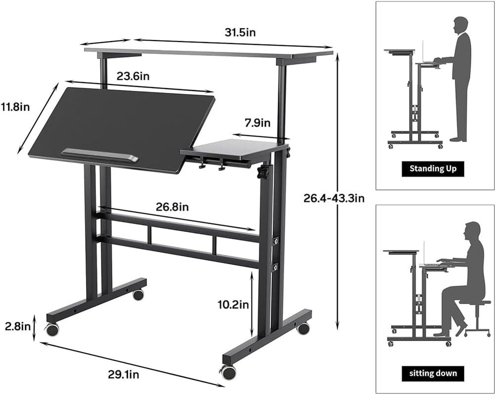 Standing Table Height Adjust Mobile Computer Laptop Desk Tiltable Workstation