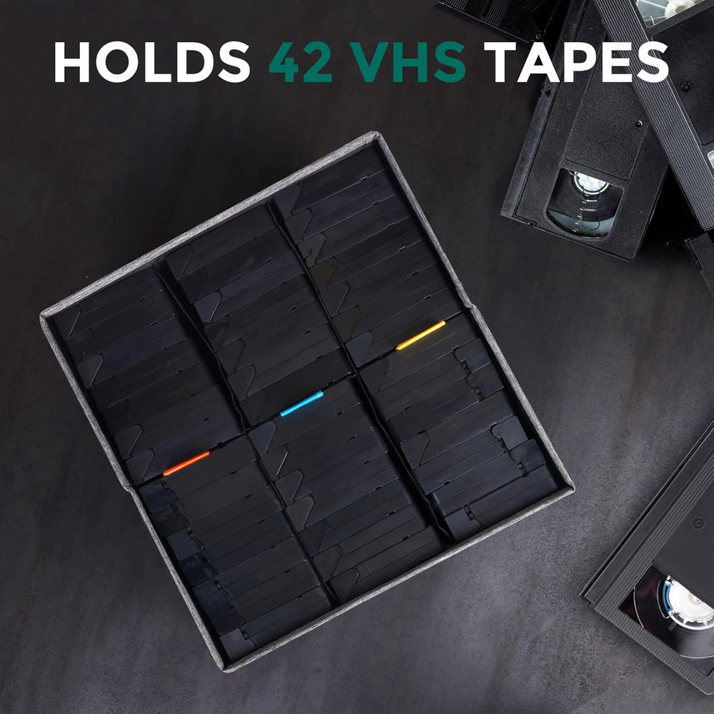 TWAVETREE VHS Storage Box with Lid, Practical Case with Index Labels, 14.4 x 13.
