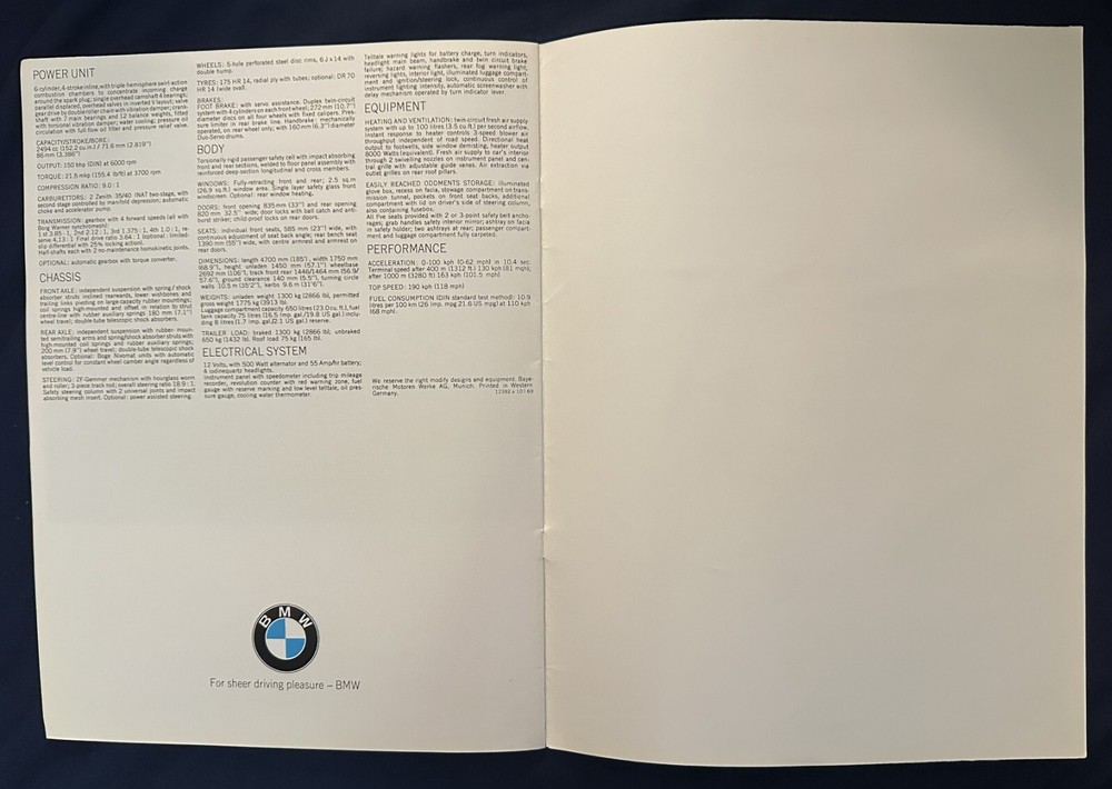 BMW 2500 sales brochure.