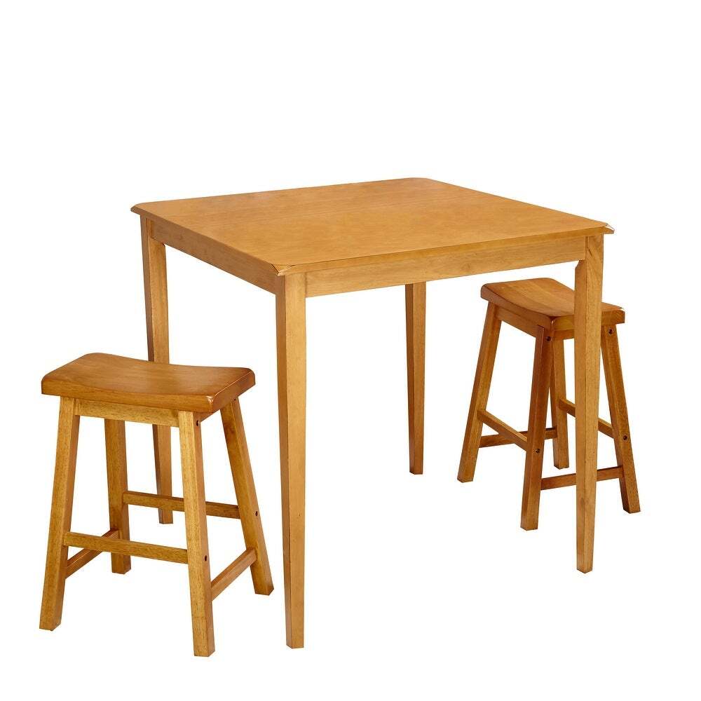 Oak Wooden Breakfast Dining Set Bistro Table Saddle Counter Stools Bar Kitchen