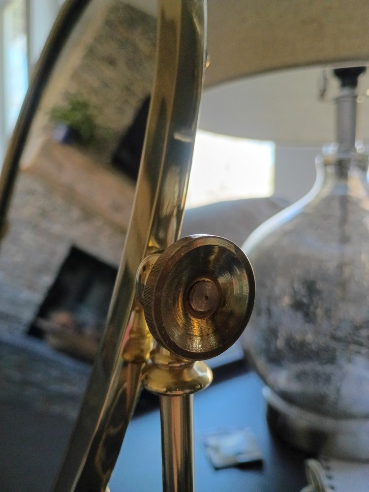 Vintage SOLID BRASS Tabletop Vanity Mirror Swivels Tilting Free Standing Heavy