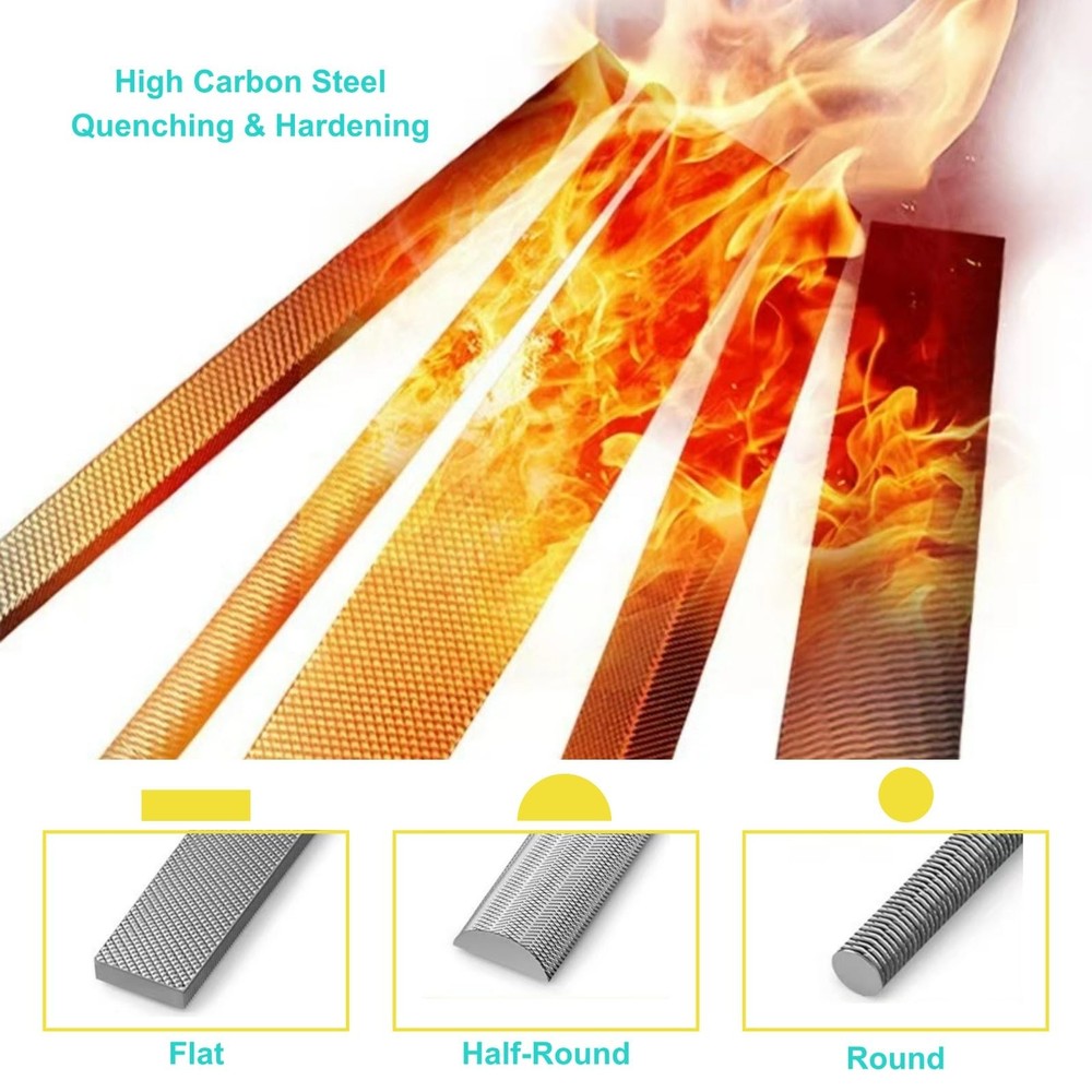 6pc Needle File Set Carbon Steel Files Flat Square Round Triangular Half-Round