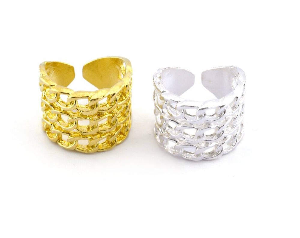 Chain Adjustable Ring Raw brass-Shiny Silver Plated 18mm 8US inner size 2642