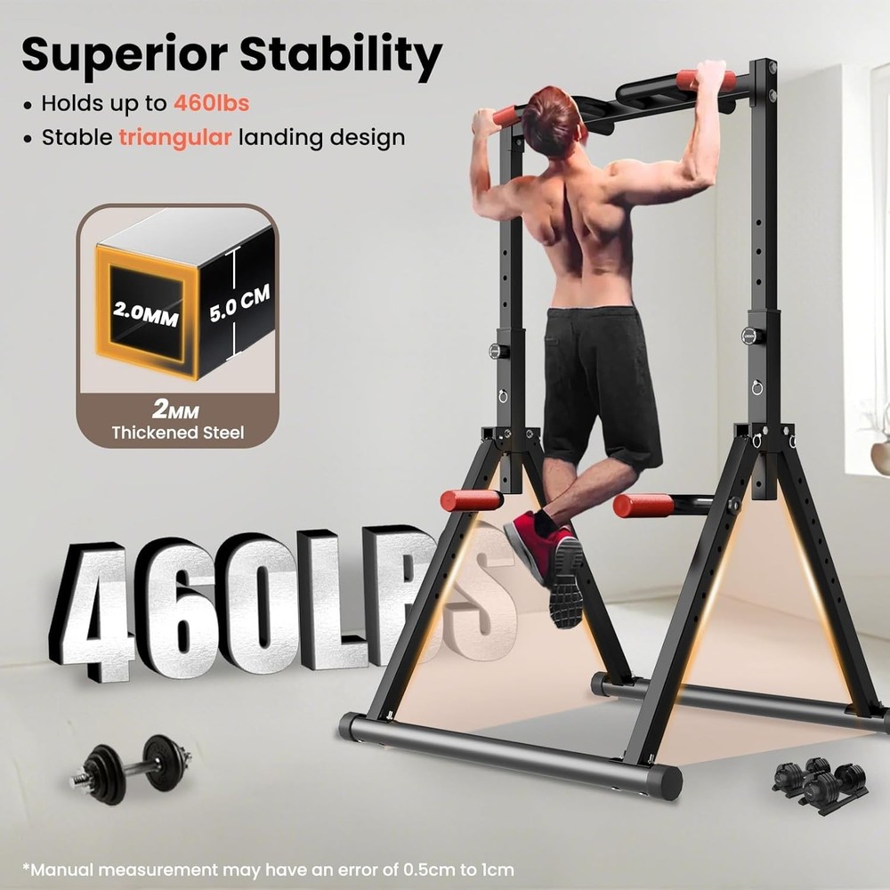 Foldable Power Tower Dip Station - Adjustable Height & Multi-Function Home Gym