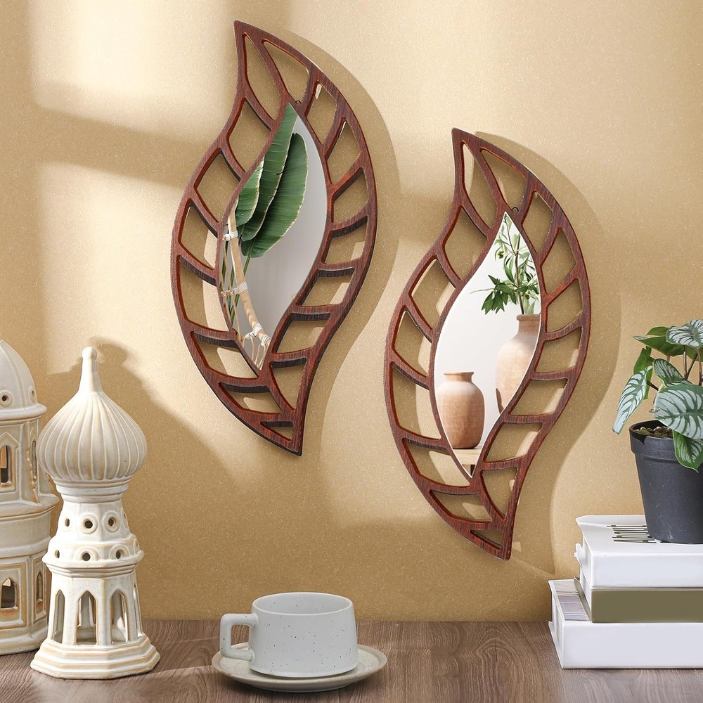 2 Pcs Decorative Mirror Wall Decor Leaf Teardrop Mirror Wall Mounted Decorations