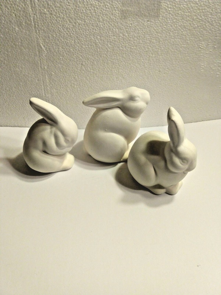 3 Modern Bunnies Ready to Paint Ceramic Bisque