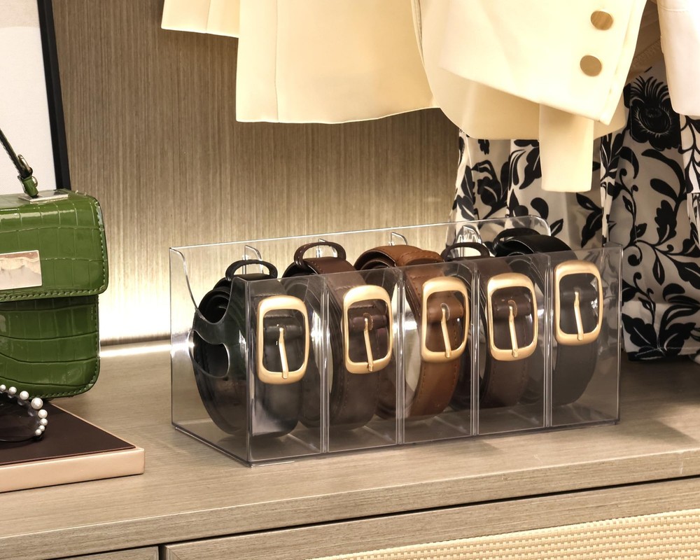 Belt Organizer - Clear Stackable Belt holder for Closet and Drawer Storage - ...
