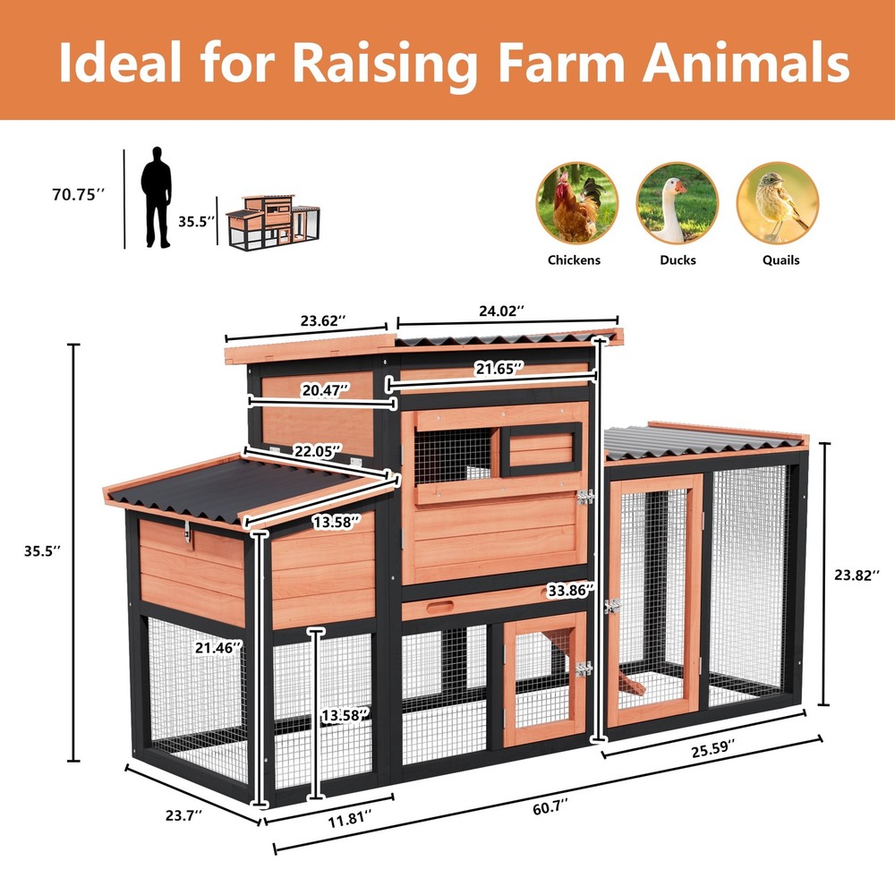 Wooden Chicken Coop with Nesting Box,Chicken Brooder with Openable Roof Window