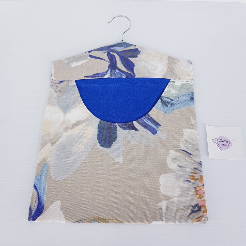 Peg Bag Handmade Blue Beige Floral Patterned Lined Laundry Clothes Peg Holder