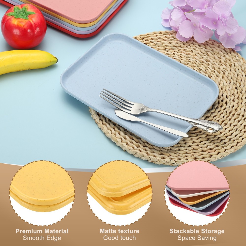 2PCS 7.9x5.9" Rectangular Plates Wheat Plastic Dinner Plates Yellow