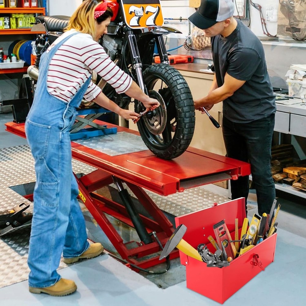 Durable 15-Inch Mini Steel Toolbox - Classic Red with Comfortable Grip Handle