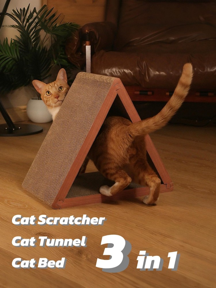Cat Scratcher Board Foldable Triangle 6 Usable Sides Vertical Pad Pack of 3