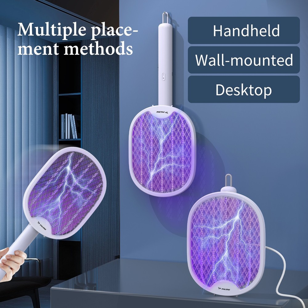 Multi functional electric mosquito swatter, handheld, wall mounted, desktop