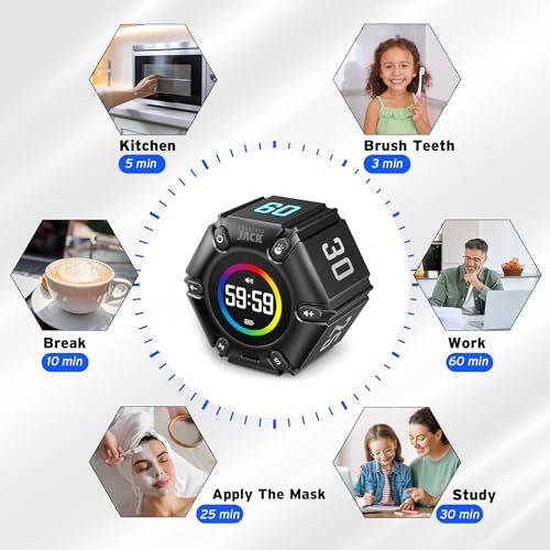 Jack Pomodoro Timer - Productivity Cube, Visual Focus Timer, Mute & Real Black