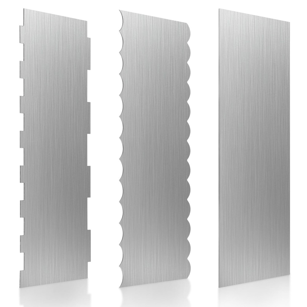 3 Pcs Stainless Steel Cake Scraper, 8.6-inch Double Sided Patterned Edge Stri...