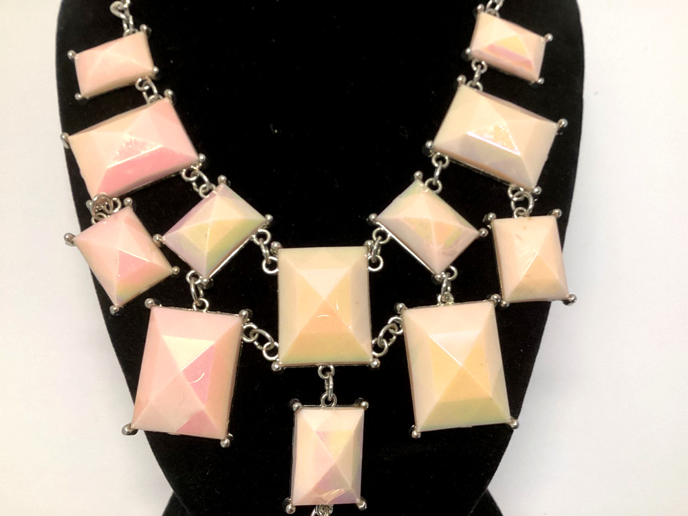 Pink Iridescent Multi-Layer Necklace-Unsigned