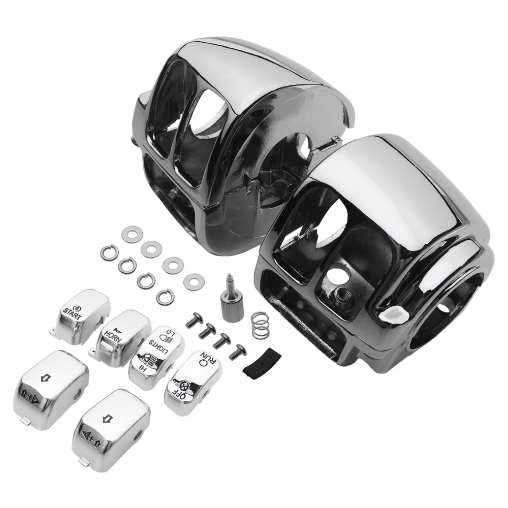 Switch Housing Covers Chrome & 6pcs Button Cap For Harley Softail Fat Boy 11-18