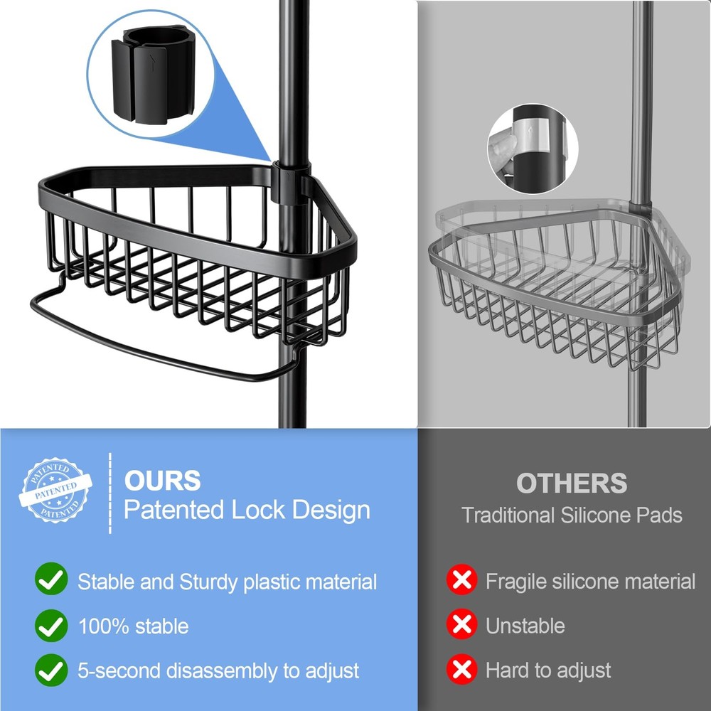 Corner Shower Caddy Tension Pole: Adjustable Rustproof 4-Tier Inside Bathroom...