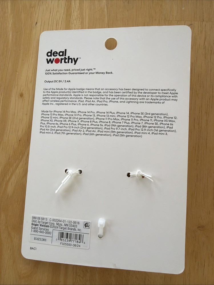 Lightning to USB A Cable White - MFI Certified - NEw