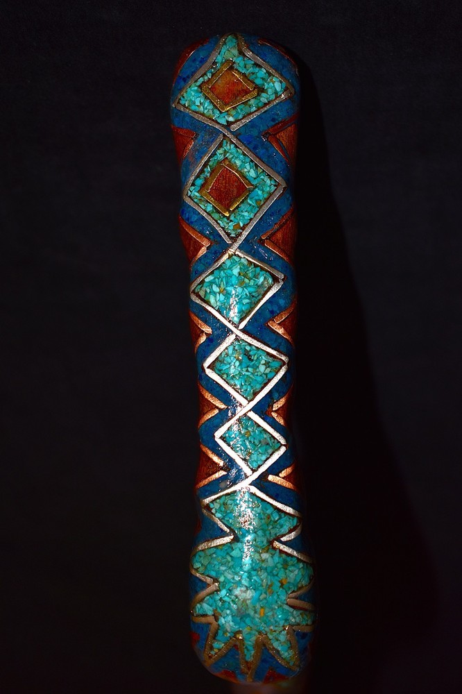 Handmade " Zig Zag " Cane Turquoise and Azurite