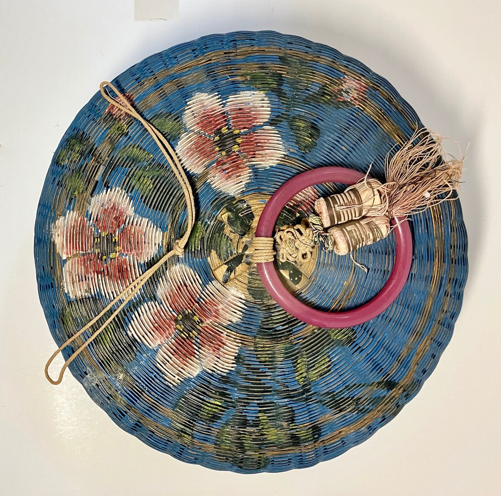 Hand Painted Vintage Round Sewing Basket